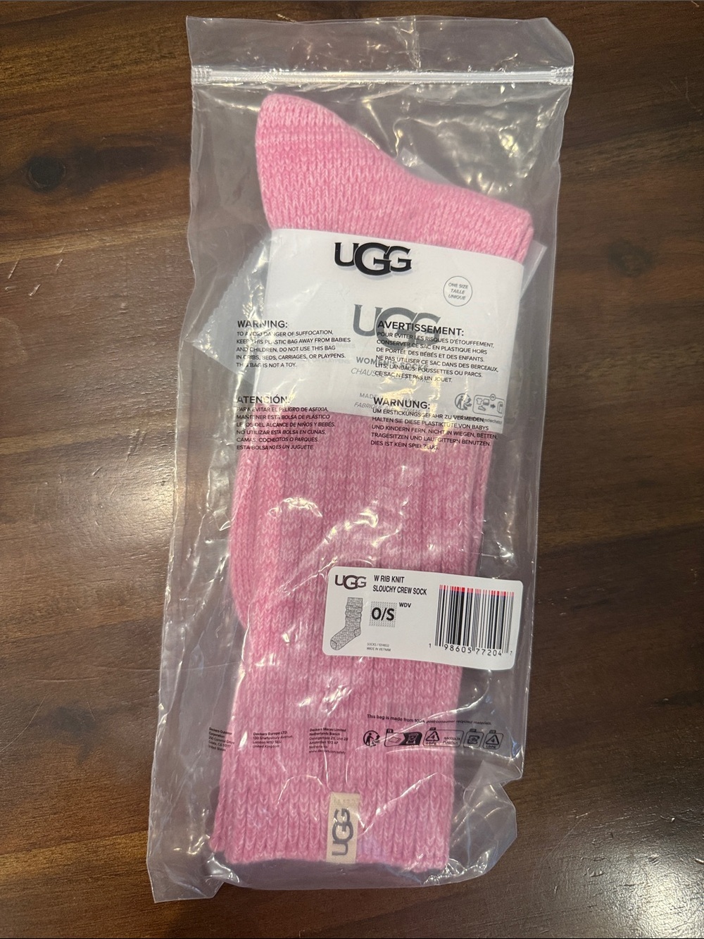 UGG Pink Ribbed Slouch Crew Socks for woman’s onesize